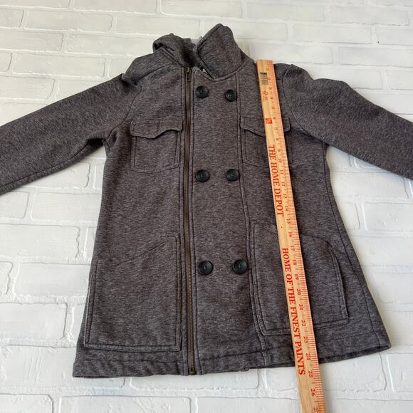 Billabong Grey Hoodie Double Breasted Button Side Zip 4 Pockets Jacket -M - Picture 4 of 5